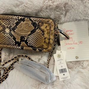 BNWT Tory Burch Fleming Mini zip bag in snake print